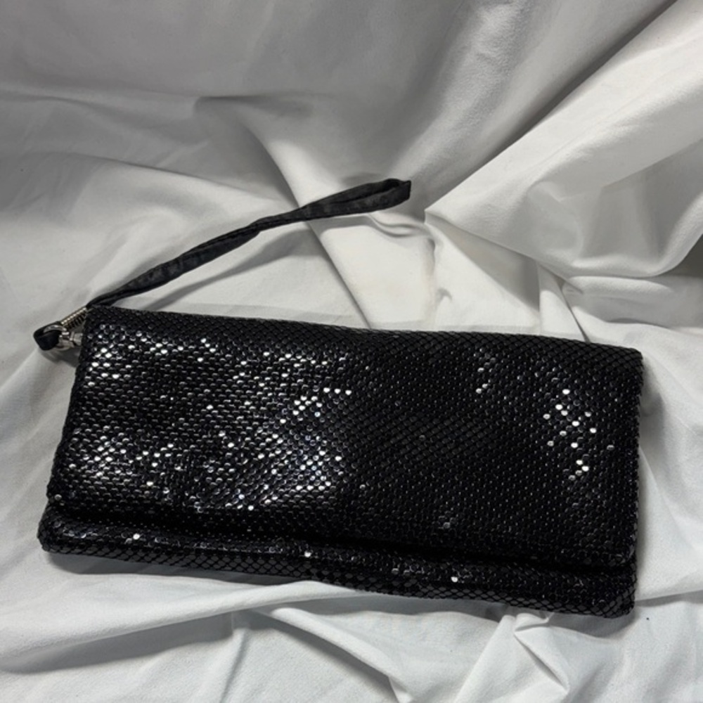 La Regale Elegant Black Sequin fold over Clutch wallet wristlet purse